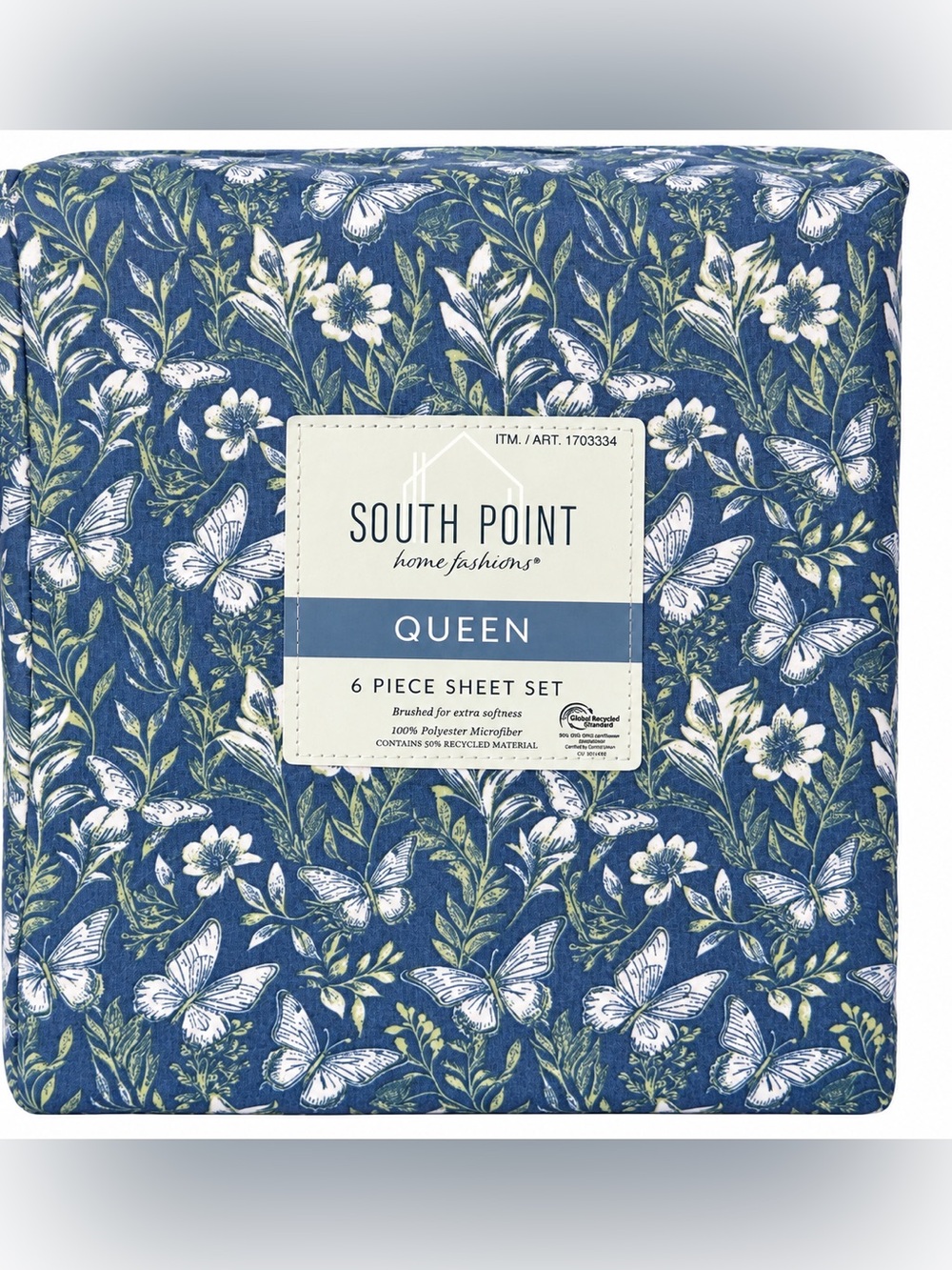 Queen Blue Floral Butterfly Sheet Set NWT